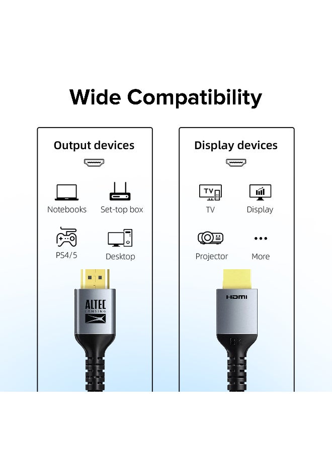 Altec Lansing HDMI 2.1 Cable - 1.5M, 48Gbps High-Speed, 8K@60Hz, Aluminum Alloy Shell, Durable Nylon Braided compatible with  UHD TV, PlayStation, Xbox Series X, Nintendo- Black - Image 4